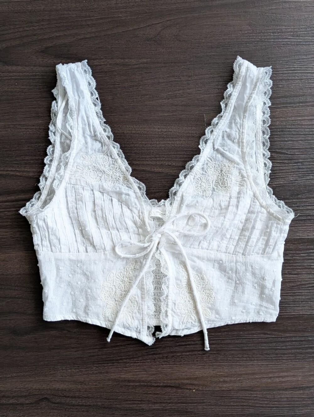 Zara White w/ Cream Contrast Embroidered 100% Cotton Boho Cottage Prairie Top S